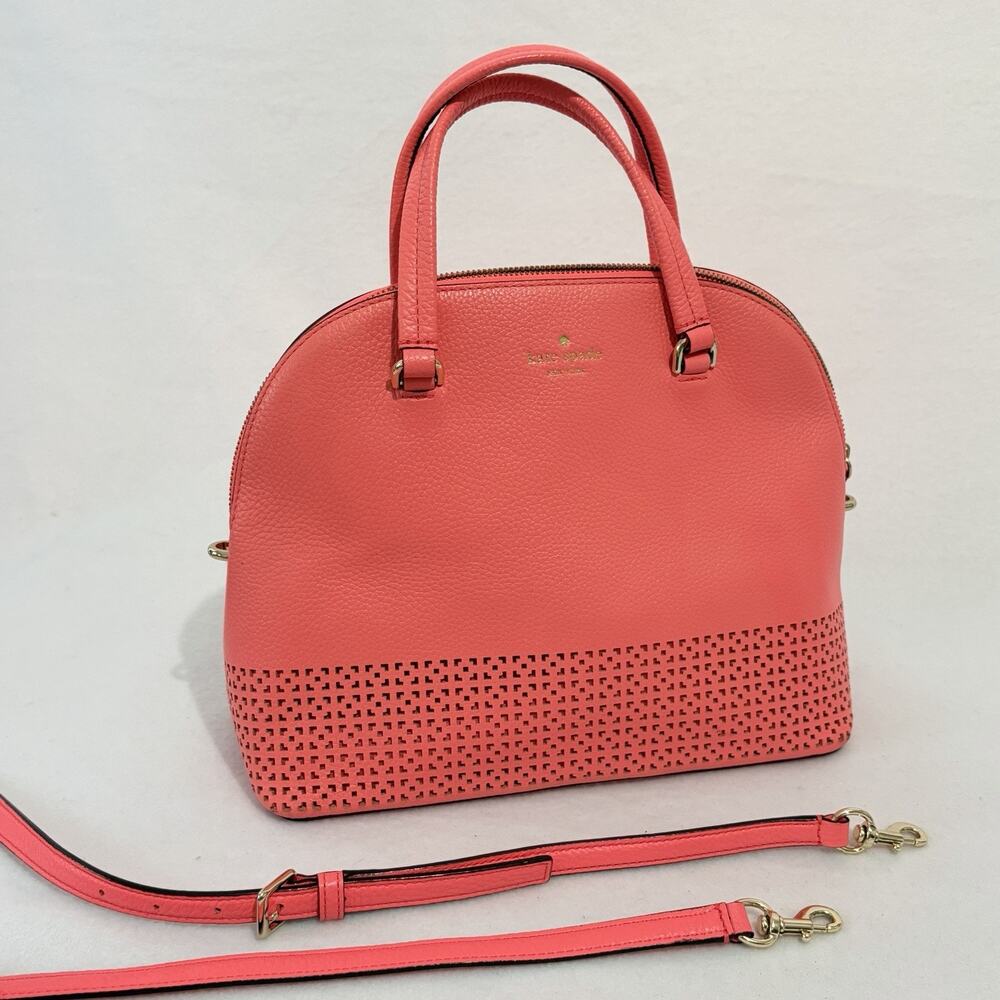 Kate Spade Wakefield Lane Carli Coral Handbag Pinkish Orange Laser Cut Purse